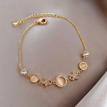 Japan Korea Star Moon Bracelet For Women Fashion Crystal Pearl Chain Jewelry